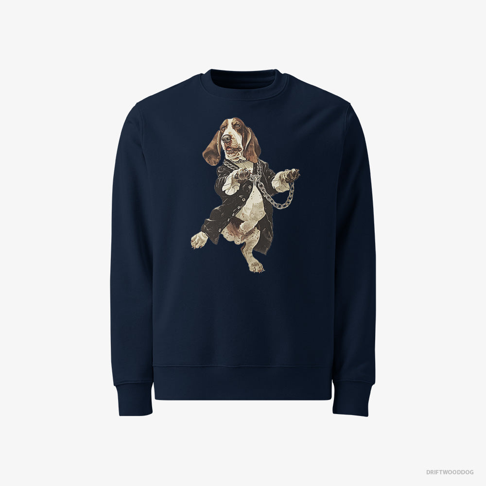 Basset Hound Sweatshirt – Men Navy Sweatshirt Classic – Grooving in Black (on White Background)