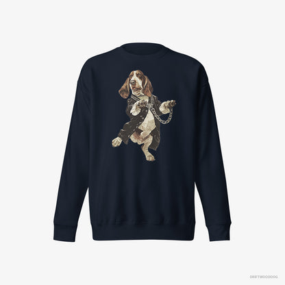 Basset Hound Grooving in Black Navy Sweatshirt