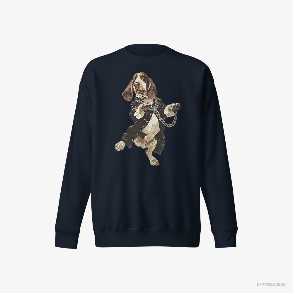 Basset Hound Grooving in Black – Men's Sweatshirt Navy Eco – Eco-Friendly