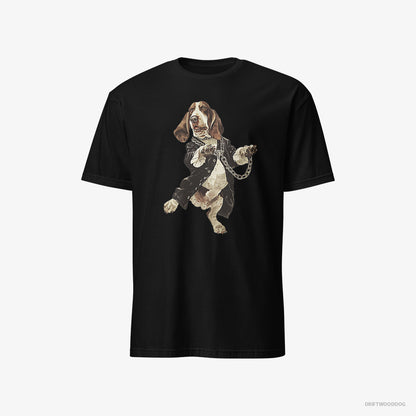 Basset Hound Grooving in Black Black T-Shirt