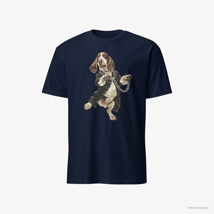 Basset Hound T-Shirt – Men Navy T-Shirt Classic – Grooving in Black (on White Background)