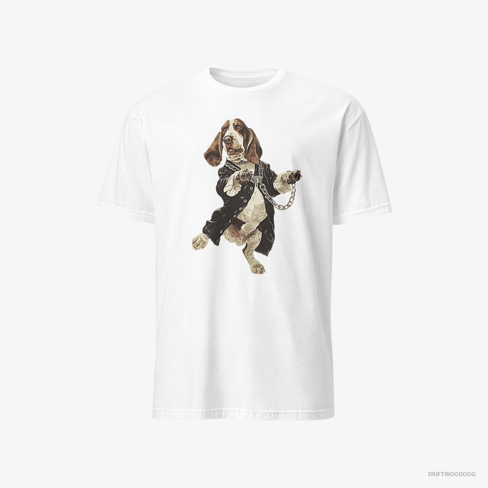 Basset Hound T-Shirt – Men White T-Shirt Classic – Grooving in Black (on White Background)