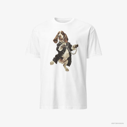 Basset Hound Grooving in Black White T-Shirt