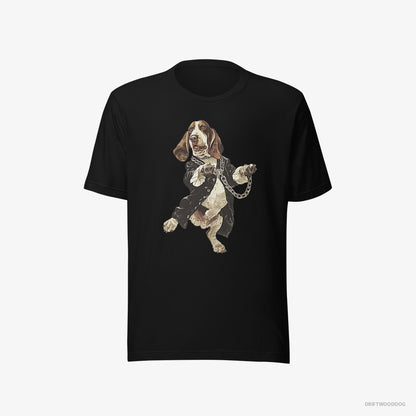 Basset Hound T-Shirt – Men Black T-Shirt Eco-Friendly – Grooving in Black (on White Background)