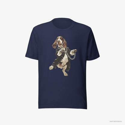 Basset Hound Grooving in Black Navy T-Shirt