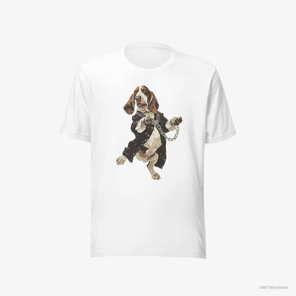 Basset Hound Grooving in Black White T-Shirt