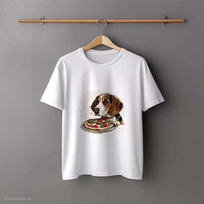 Funny Beagle Sniffing a Slice of Pizza T-Shirt – Unisex Tee for Dog Lovers