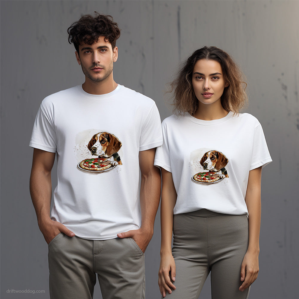 Funny Beagle Sniffing a Slice of Pizza T-Shirt – Unisex T-Shirt for Dog Lovers 