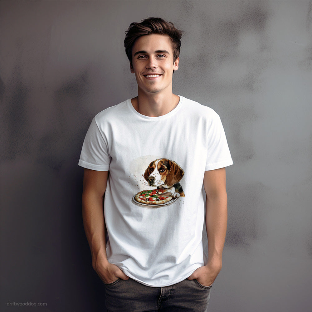 Funny Beagle Sniffing a Slice of Pizza T-Shirt – Dog Graphic Tee for Men