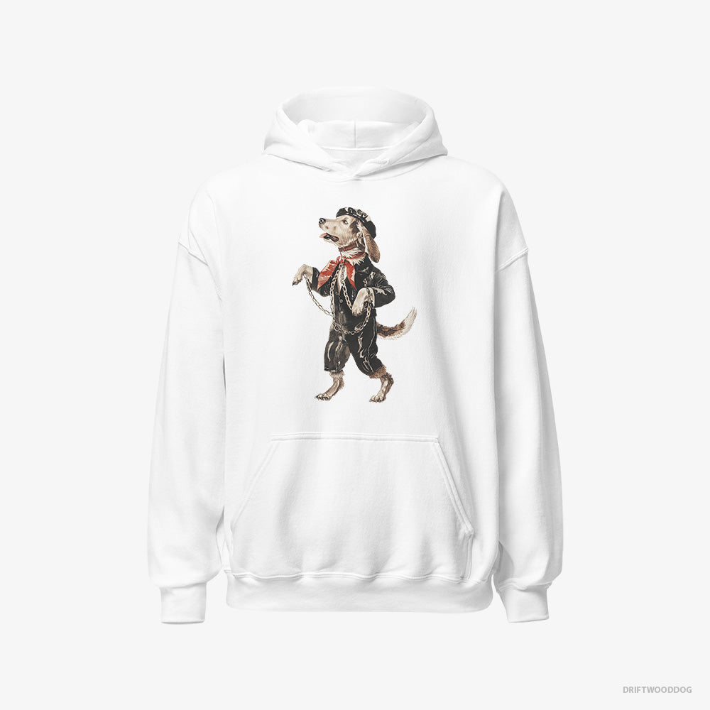 Beagle Hoodie – Men White Hoodie Classic – Headbanging in Chains (on White Background)