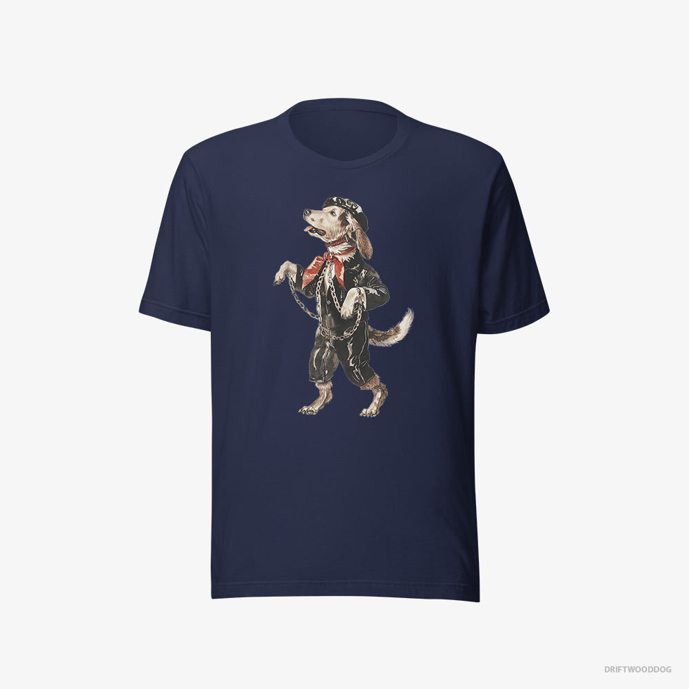 Beagle T-Shirt – Women Navy T-Shirt Eco-Friendly – Headbanging in Chains (on White Background)