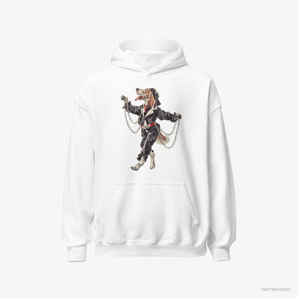 Beagle Hoodie – Men White Hoodie Classic – Spinning in the Club (on White Background)