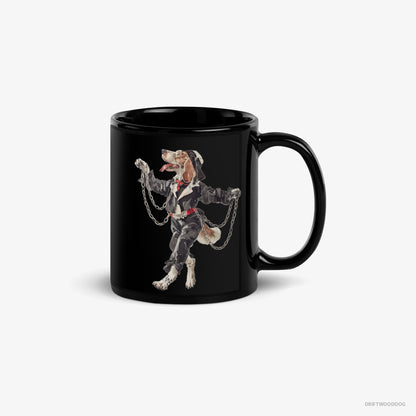 Beagle Mug – Unisex Black Mug Classic – Spinning in the Club (on White Background)