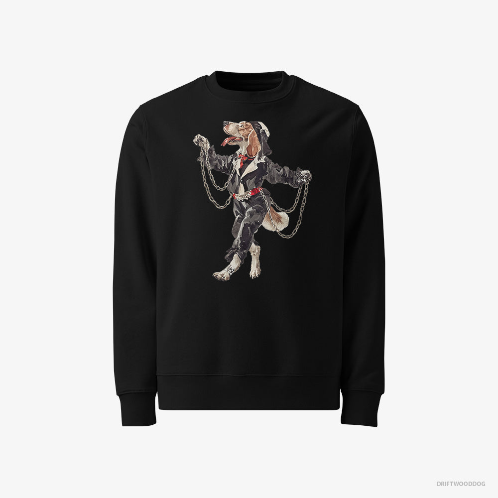 Beagle Sweatshirt – Men Black Sweatshirt Classic – Spinning in the Club (on White Background)