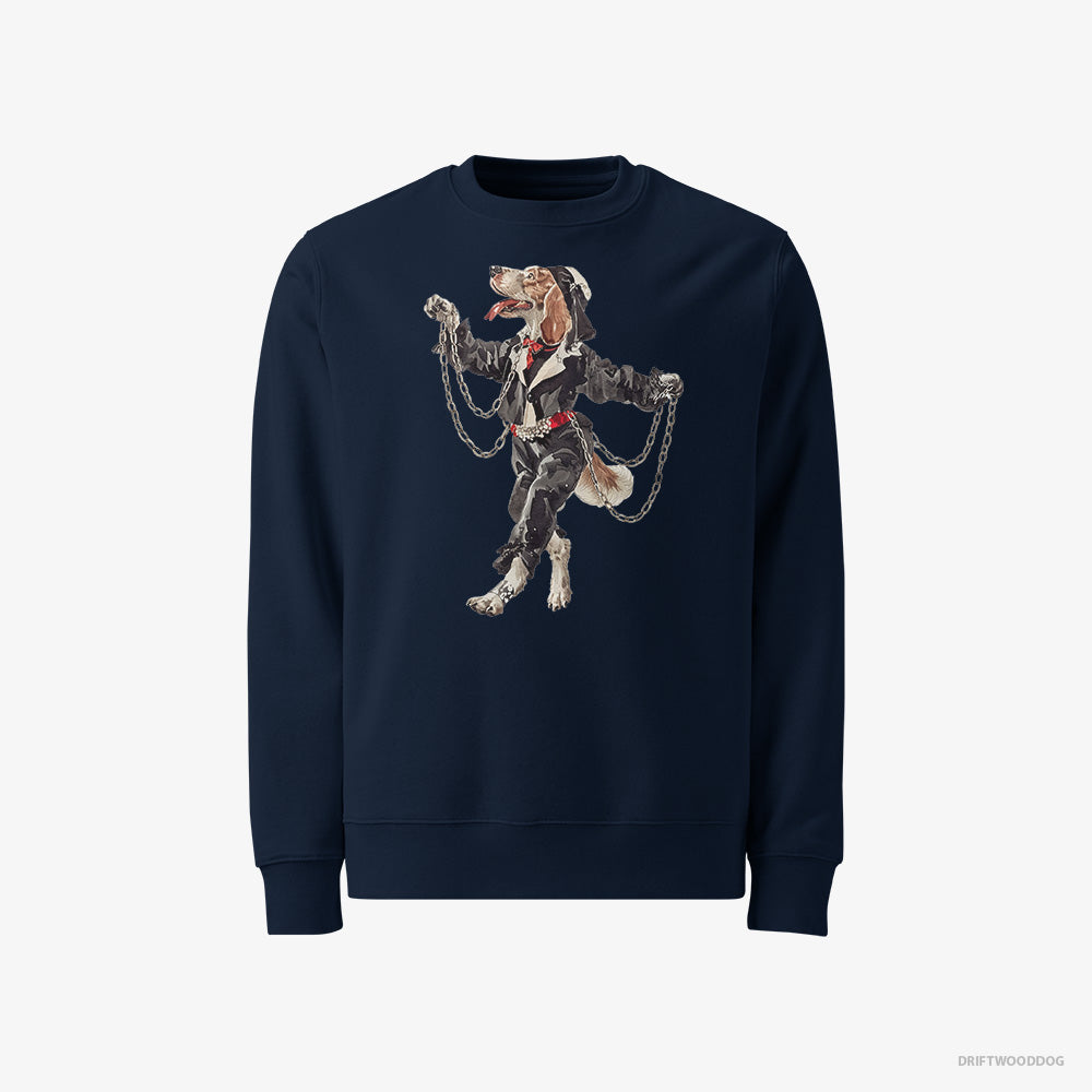 Beagle Sweatshirt – Men Navy Sweatshirt Classic – Spinning in the Club (on White Background)