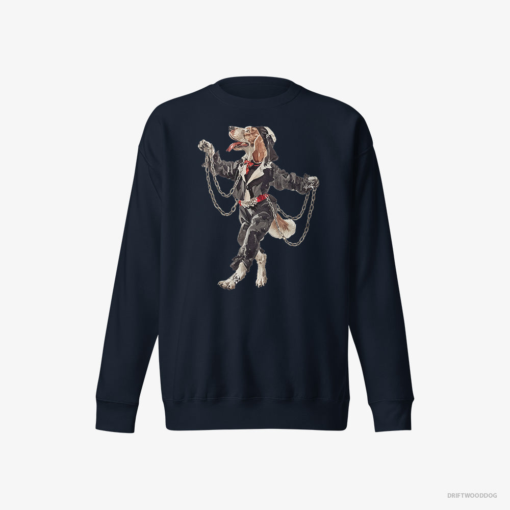 Beagle Sweatshirt – Men Navy Sweatshirt Eco-Friendly – Spinning in the Club (on White Background)