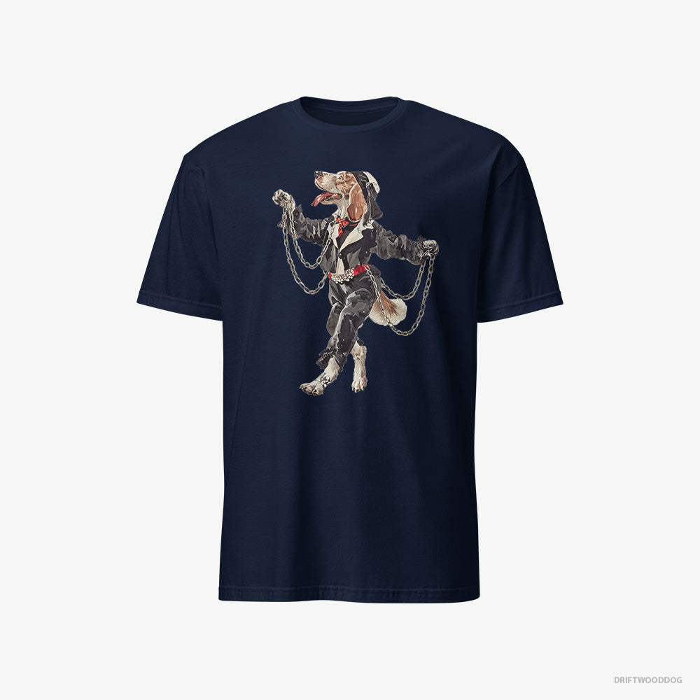 Beagle T-Shirt – Men Navy T-Shirt Classic – Spinning in the Club (on White Background)