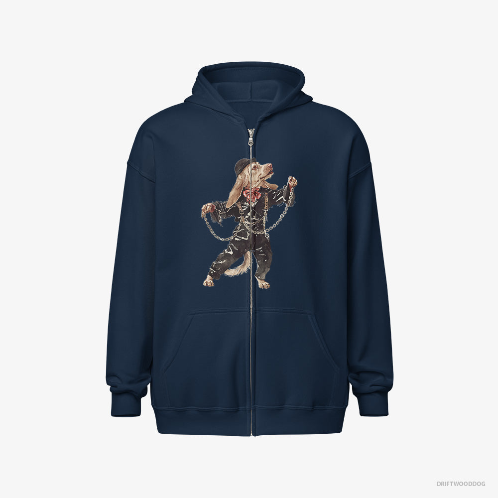 Beagle Hoodie – Women Navy Hoodie Full-Zip – Stomping to the Beat (on White Background)