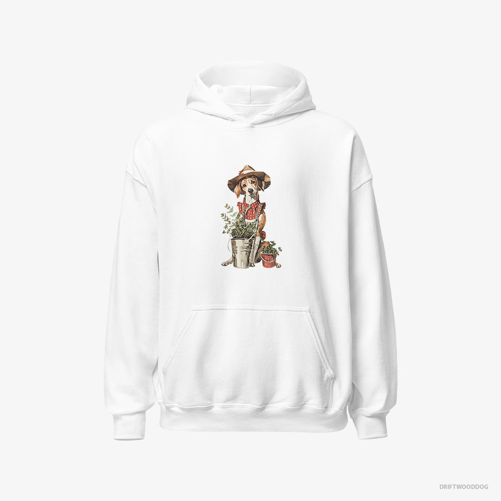 Beagle Hoodie – Men White Hoodie Classic – Collecting Herbs (on White Background)