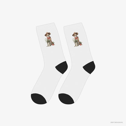 Beagle Socks – Unisex White Socks Classic – Collecting Herbs (on White Background)