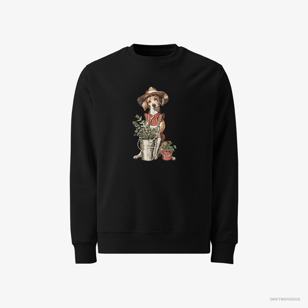 Beagle Sweatshirt – Men Black Sweatshirt Classic – Collecting Herbs (on White Background)