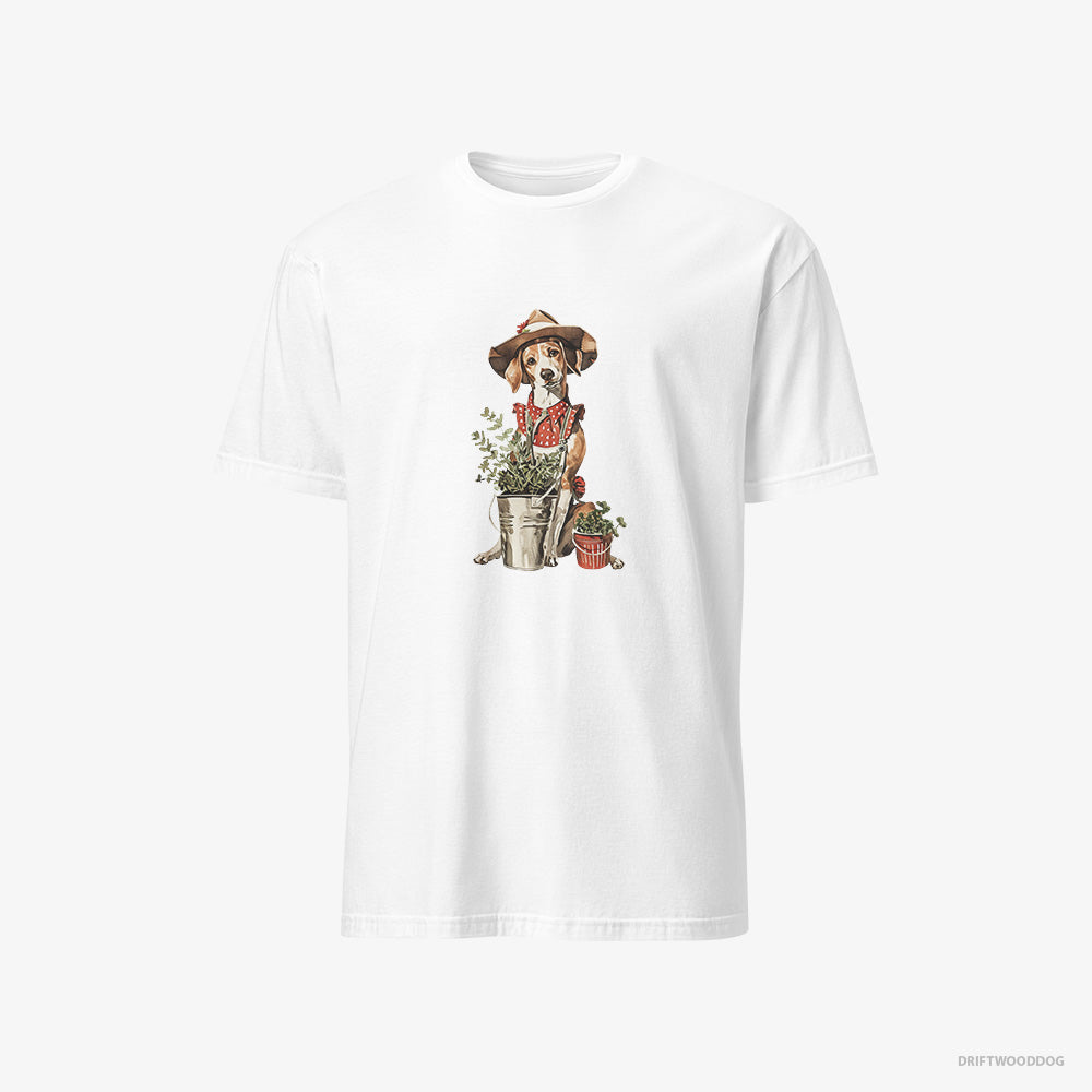 Beagle T-Shirt – Men White T-Shirt Classic – Collecting Herbs (on White Background)