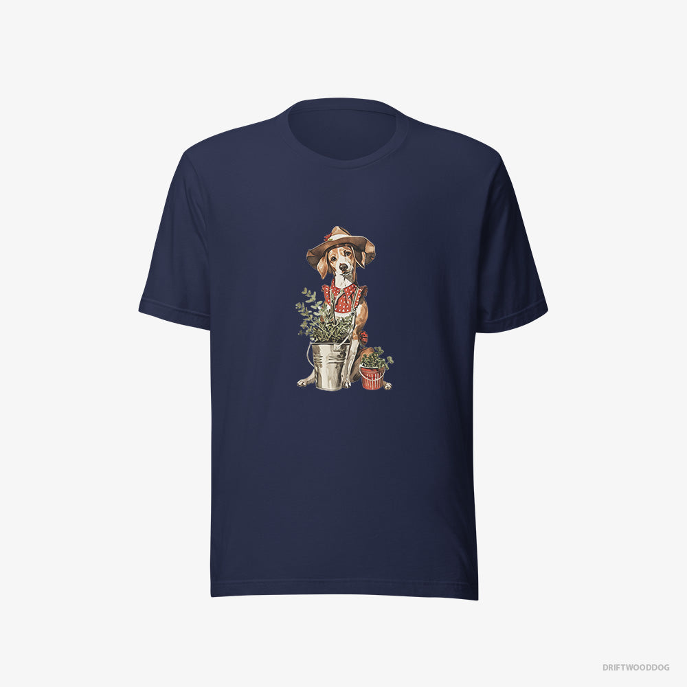 Beagle T-Shirt – Women Navy T-Shirt Eco-Friendly – Collecting Herbs (on White Background)