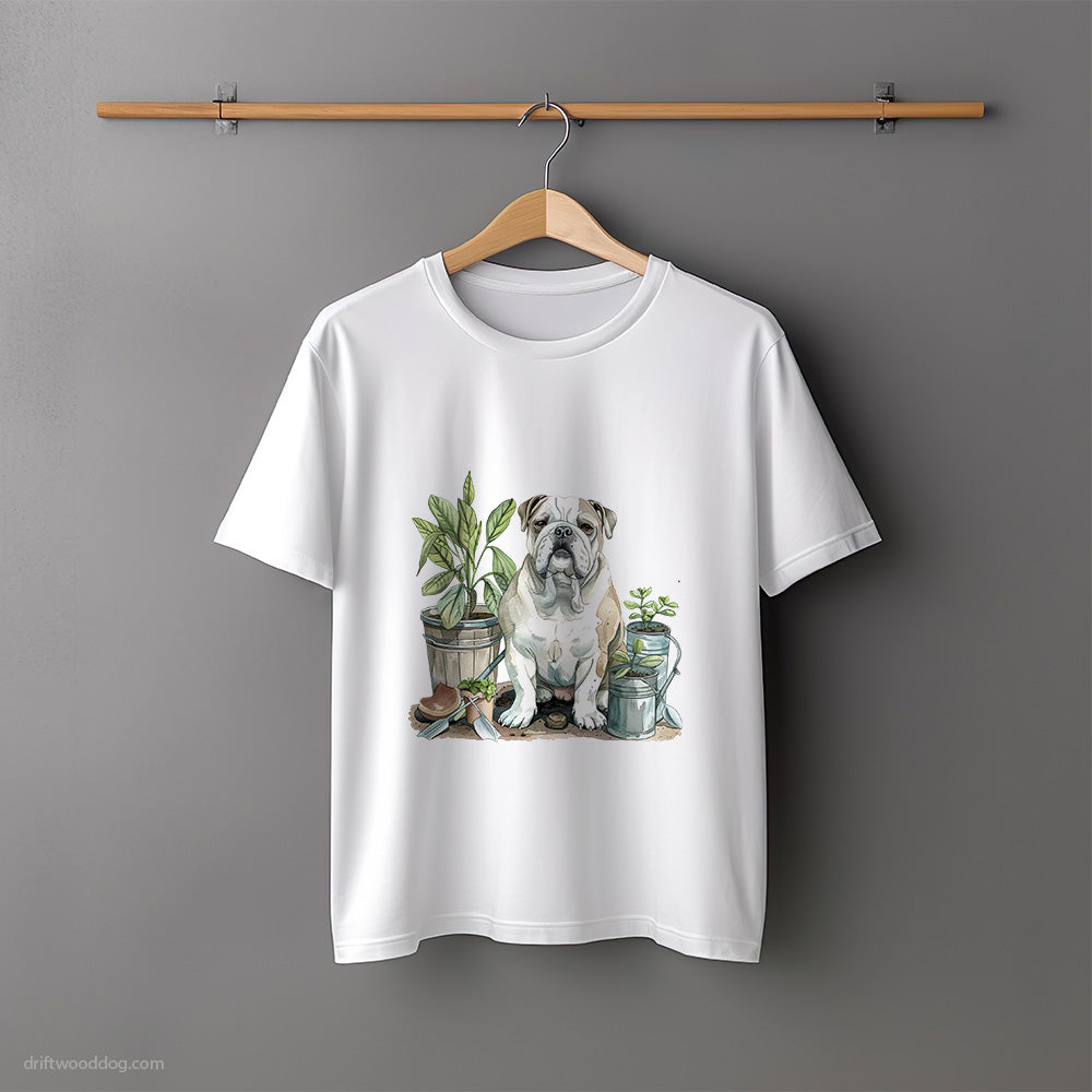 Bulldog Guarding the Flowers T-Shirt – Unisex Tee for Dog Lovers