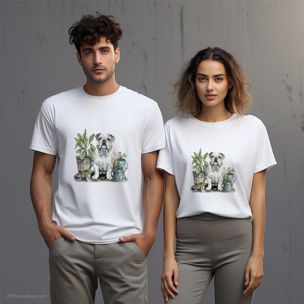 Bulldog Guarding the Flowers T-Shirt – Unisex T-Shirt for Dog Lovers 