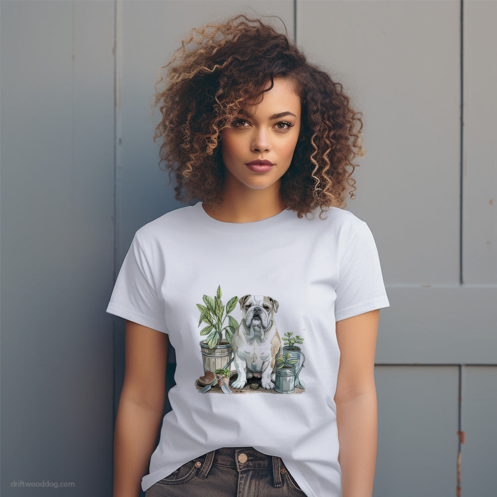 Bulldog Guarding the Flowers T-Shirt – Dog T-Shirt for Women