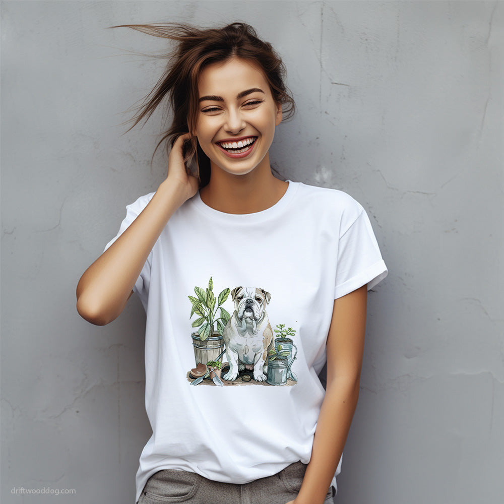 Bulldog Guarding the Flowers T-Shirt – Custom Dog T-Shirts for Women