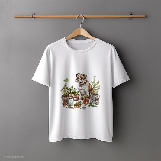 Bulldog in the Garden T-Shirt – Unisex Tee for Dog Lovers