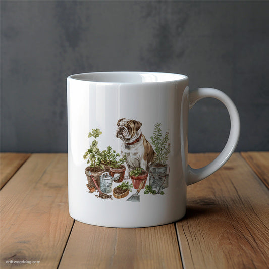 Bulldog in the Garden Mug – Unique Dog Cups | Dog-Themed Mugs