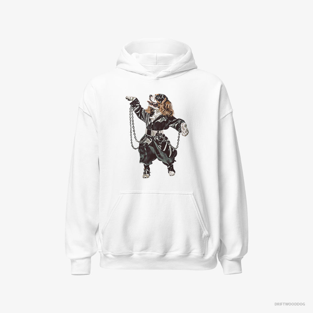 Cavalier King Charles Spaniel Hoodie – Men White Hoodie Classic – Grooving in Chains (on White Background)