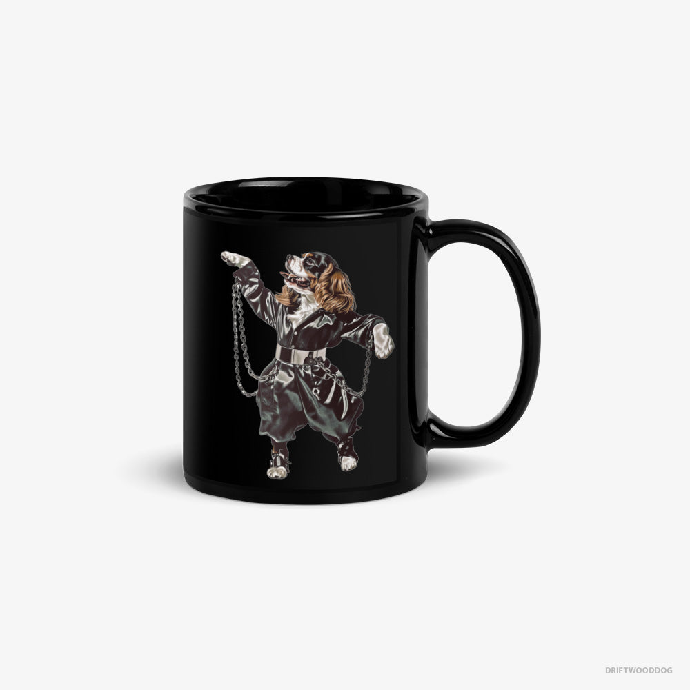 Cavalier King Charles Spaniel Mug – Unisex Black Mug Classic – Grooving in Chains (on White Background)