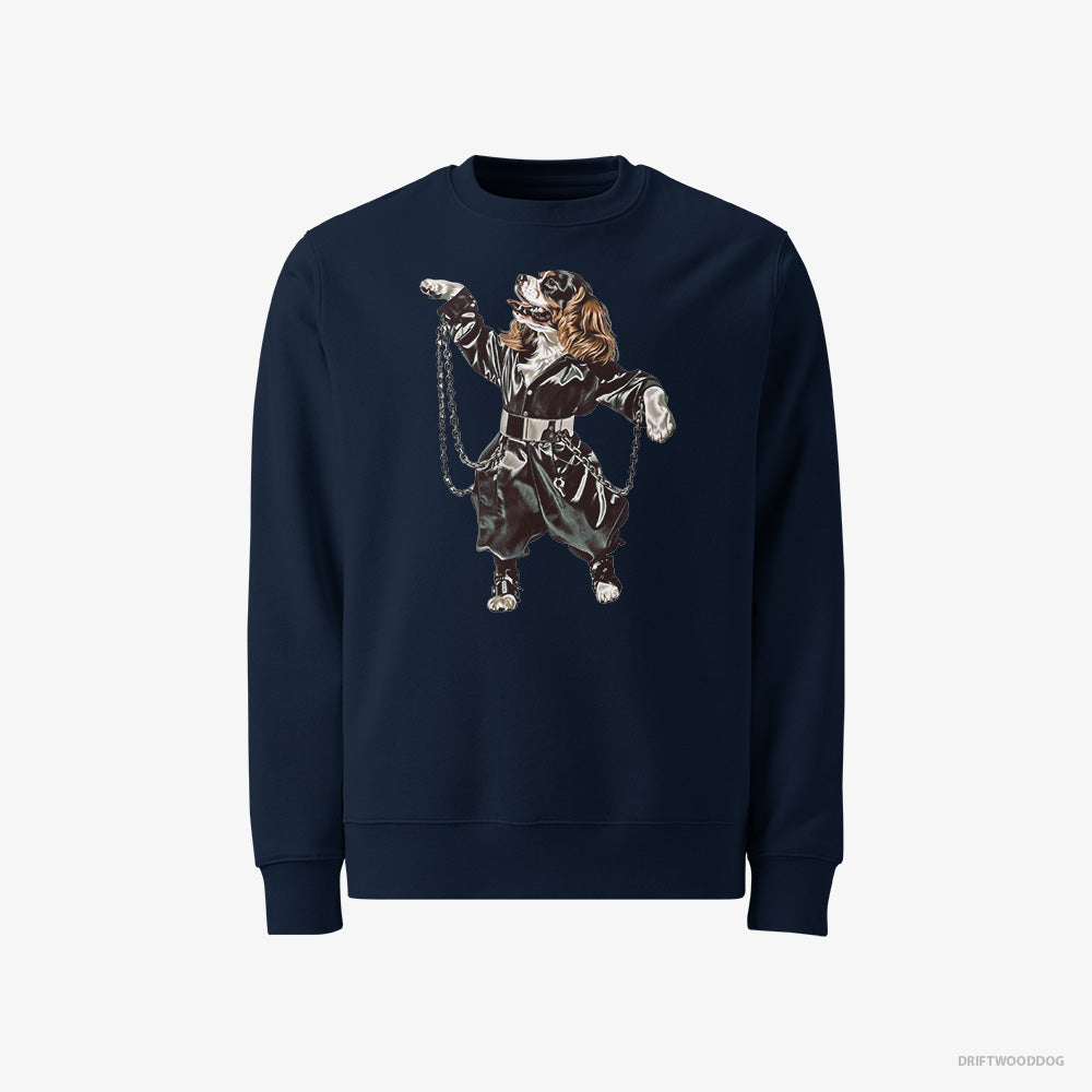 Cavalier King Charles Spaniel Sweatshirt – Men Navy Sweatshirt Classic – Grooving in Chains (on White Background)