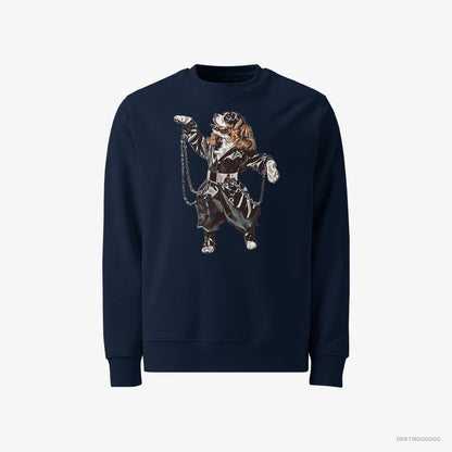 Cavalier King Charles Spaniel Sweatshirt – Women Navy Sweatshirt Classic – Grooving in Chains (on White Background)