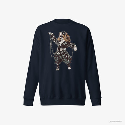 Cavalier King Charles Spaniel Sweatshirt – Men Navy Sweatshirt Eco-Friendly – Grooving in Chains (on White Background)