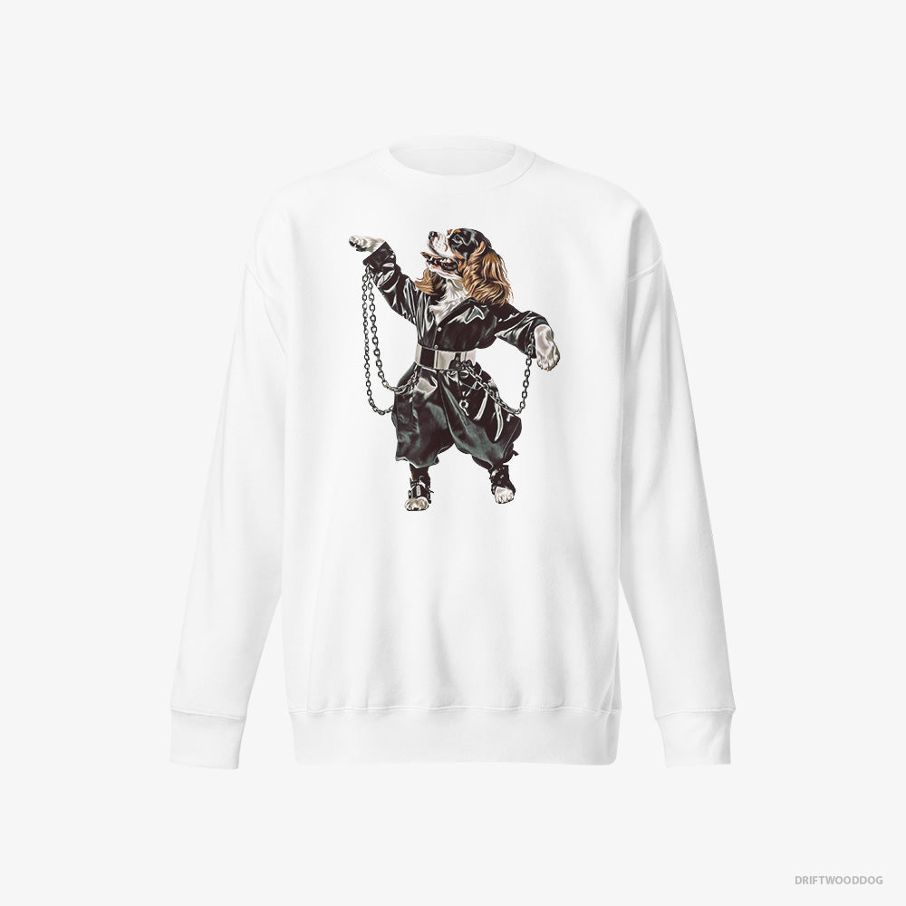 Cavalier King Charles Spaniel Sweatshirt – Women White Sweatshirt Eco-Friendly – Grooving in Chains (on White Background)