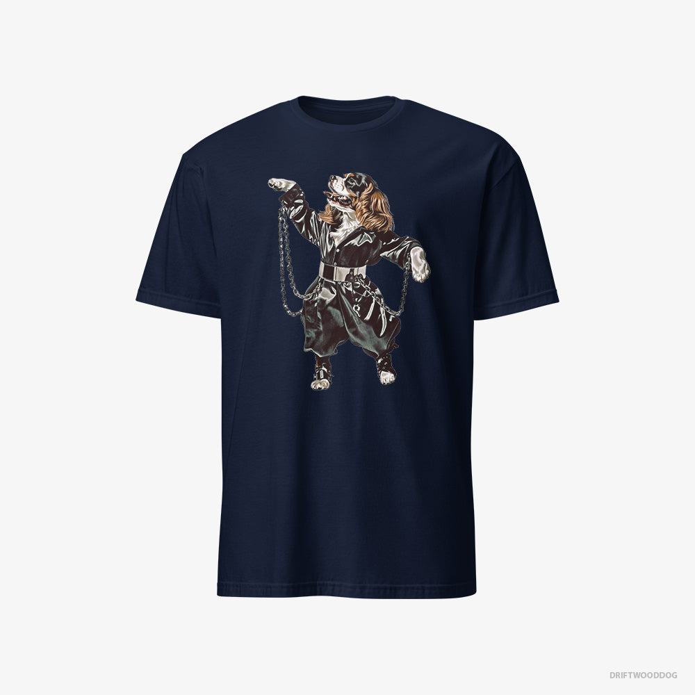 Cavalier King Charles Spaniel T-Shirt – Men Navy T-Shirt Classic – Grooving in Chains (on White Background)