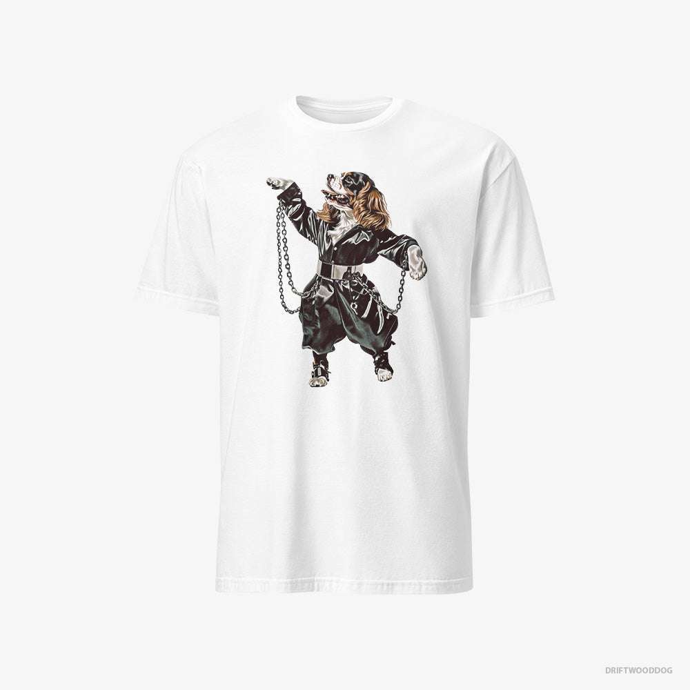 Cavalier King Charles Spaniel T-Shirt – Men White T-Shirt Classic – Grooving in Chains (on White Background)