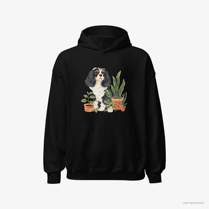 Cavalier King Charles Spaniel Hoodie – Men Black Hoodie Classic – Admiring the Greenery (on White Background)