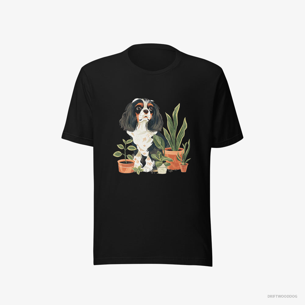 Cavalier King Charles Spaniel T-Shirt – Men Black T-Shirt Eco-Friendly – Admiring the Greenery (on White Background)