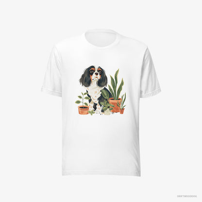 Cavalier King Charles Spaniel T-Shirt – Men White T-Shirt Eco-Friendly – Admiring the Greenery (on White Background)