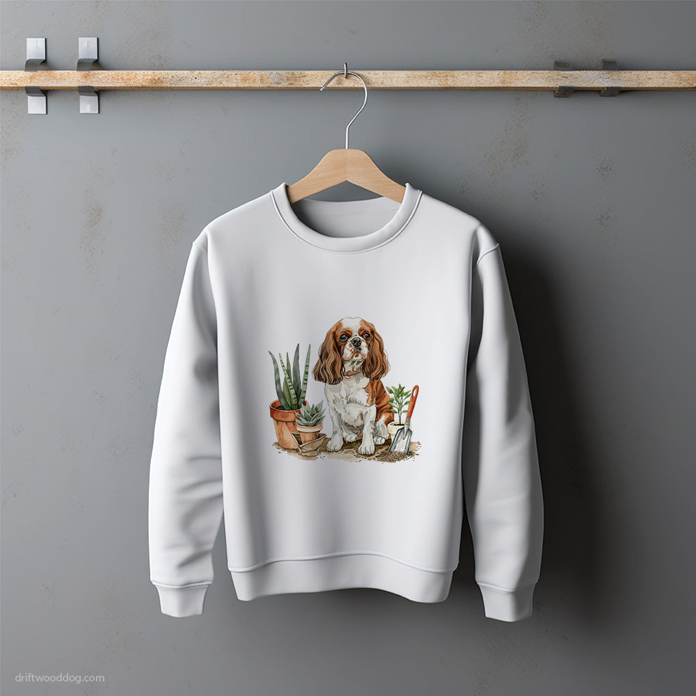 Cavalier King Charles Spaniel Between the Plants Sweatshirt – Unisex Sweatshirt for Dog Lovers