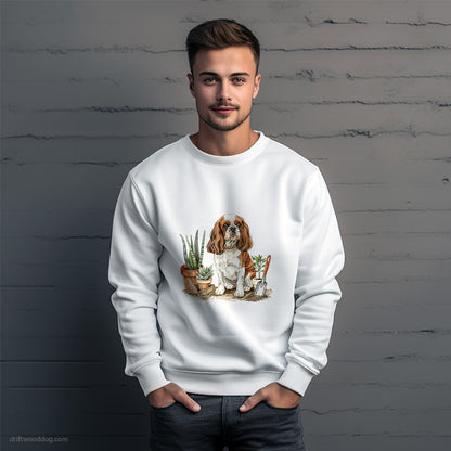 Cavalier King Charles Spaniel Between the Plants Sweatshirt – Unique Dog Sweatshirt for Men