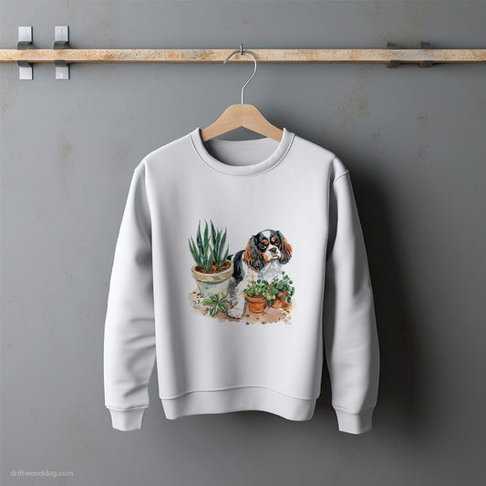 Cavalier King Charles Spaniel Repotting Plants Sweatshirt – Unisex Sweatshirt for Dog Lovers