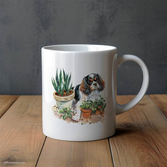 Cavalier King Charles Spaniel Repotting Plants Mug – Unique Dog Cups | Dog-Themed Mugs