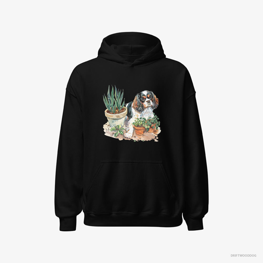 Cavalier King Charles Spaniel Hoodie – Men Black Hoodie Classic – Repotting Plants (on White Background)