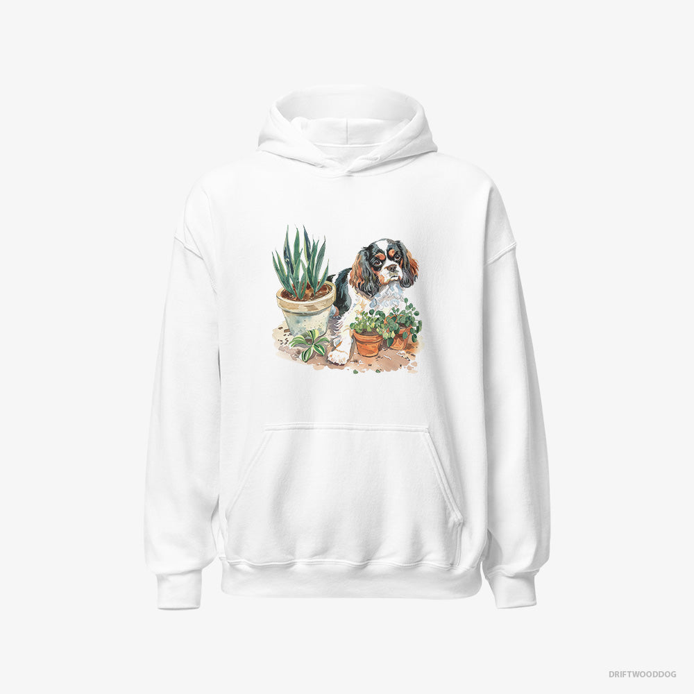 Cavalier King Charles Spaniel Hoodie – Men White Hoodie Classic – Repotting Plants (on White Background)